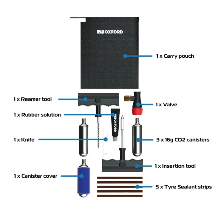 KIT REPARATION PNEU TUBLESS OXFORD CO2 TYRE REPAIR KIT 1 – Image 5